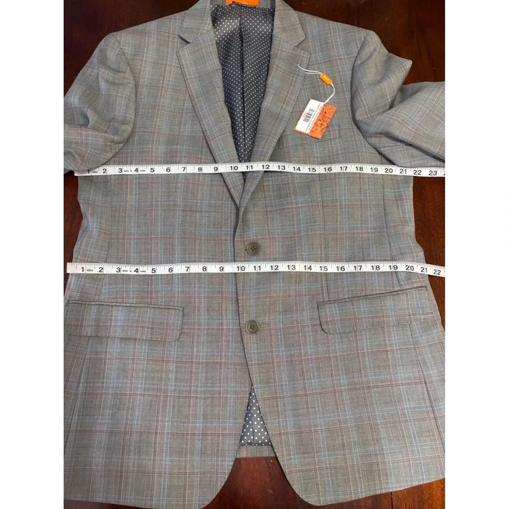 Tallia Mens Grey Glen Plaid Sport Coat 44R Wool 2-Button Blazer NWT Small Flaw
